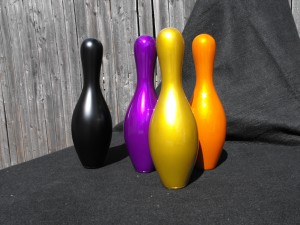 Genuine Bowling Pins painted & clear coat also a flat black one.